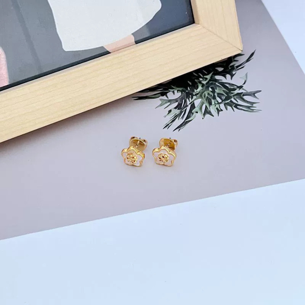 Tory Burch White Shell Flower Inlaid Earrings